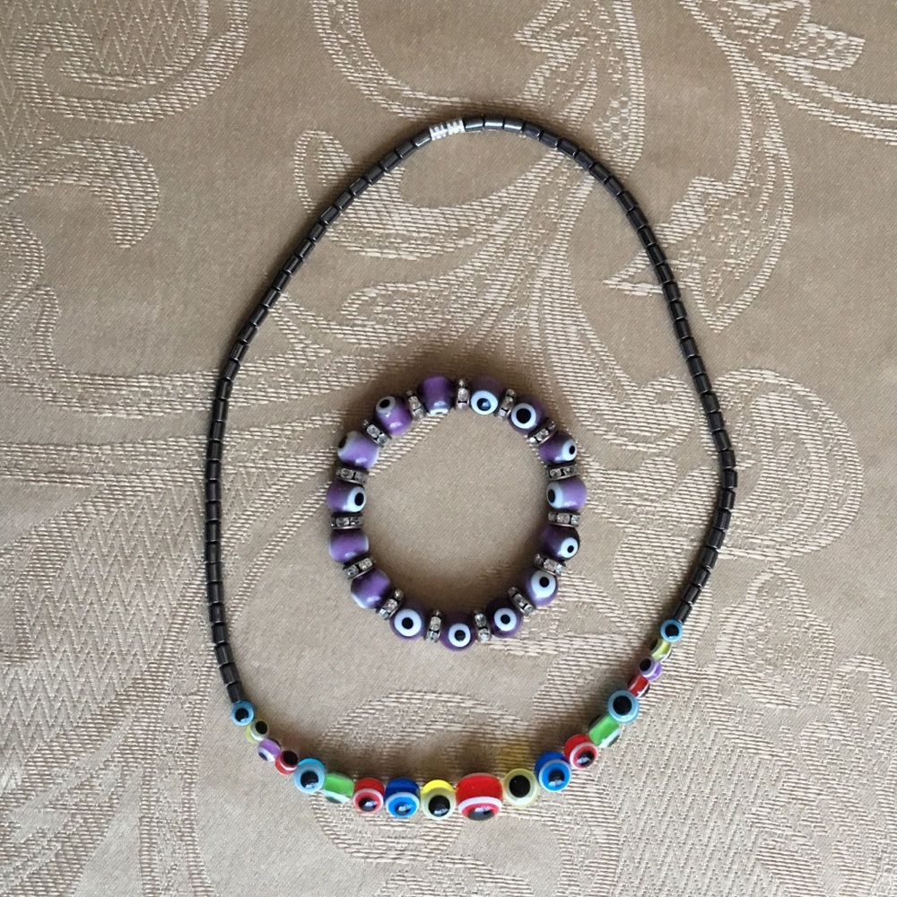 Multi-Color Eyes Necklace Purple Evil Eye Bracelet